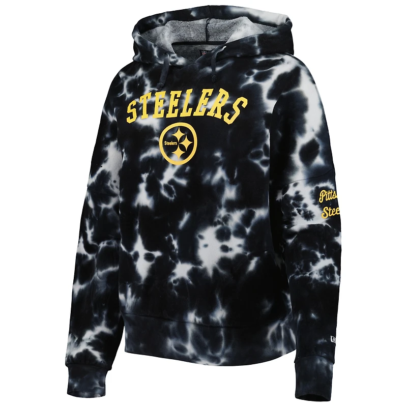 Sweat à capuche en molleton Cloud Dye des Pittsburgh Steelers New Era pour femme, noir