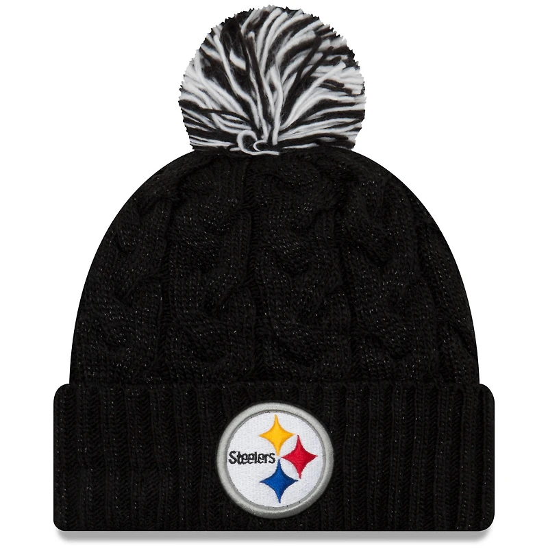 Bonnet en tricot noir à revers torsadé Pittsburgh Steelers New Era pour femme