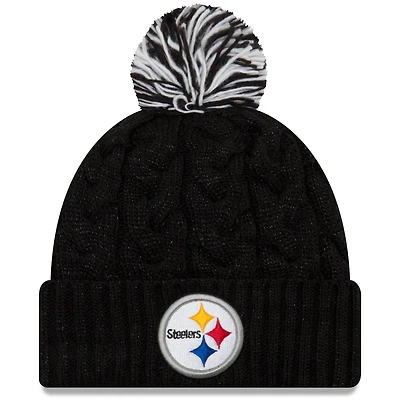 Bonnet en tricot noir à revers torsadé Pittsburgh Steelers New Era pour femme