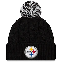 Bonnet en tricot noir à revers torsadé Pittsburgh Steelers New Era pour femme