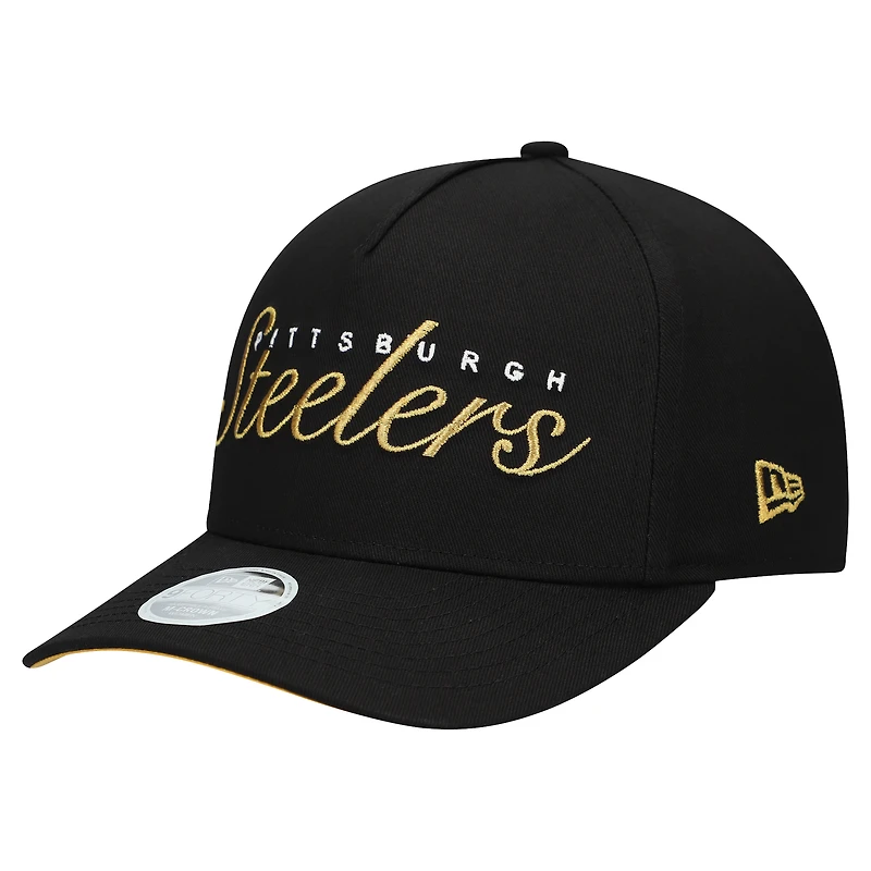 Casquette ajustable New Era noire métallisée 9FORTY M-Crown A-Frame pour femme des Pittsburgh Steelers
