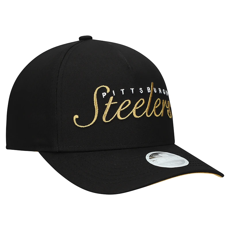 Casquette ajustable New Era noire métallisée 9FORTY M-Crown A-Frame pour femme des Pittsburgh Steelers