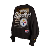 Women's New Era Black Pittsburgh Steelers Oversized Throwback Mineral Wash Crew Neck Sweatshirt