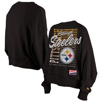 Sweat-shirt ras du cou surdimensionné noir Pittsburgh Steelers pour femme New Era