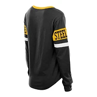 Women's New Era Black Pittsburgh Steelers Plus Throwback Lace-Up Long Sleeve T-Shirt