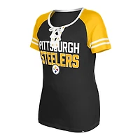 T-shirt à lacets raglan des Pittsburgh Steelers New Era pour femme, noir