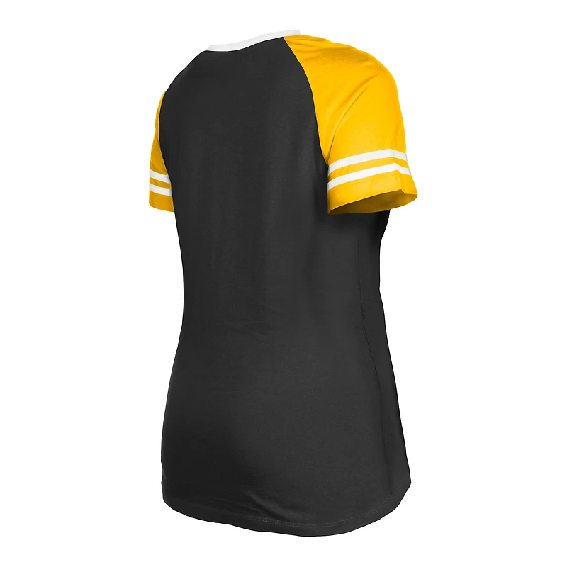 T-shirt à lacets raglan des Pittsburgh Steelers New Era pour femme, noir