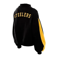 Women's New Era Black Pittsburgh Steelers Sport Night Mock Neck Balloon Sleeve Pullover Sweatshirt