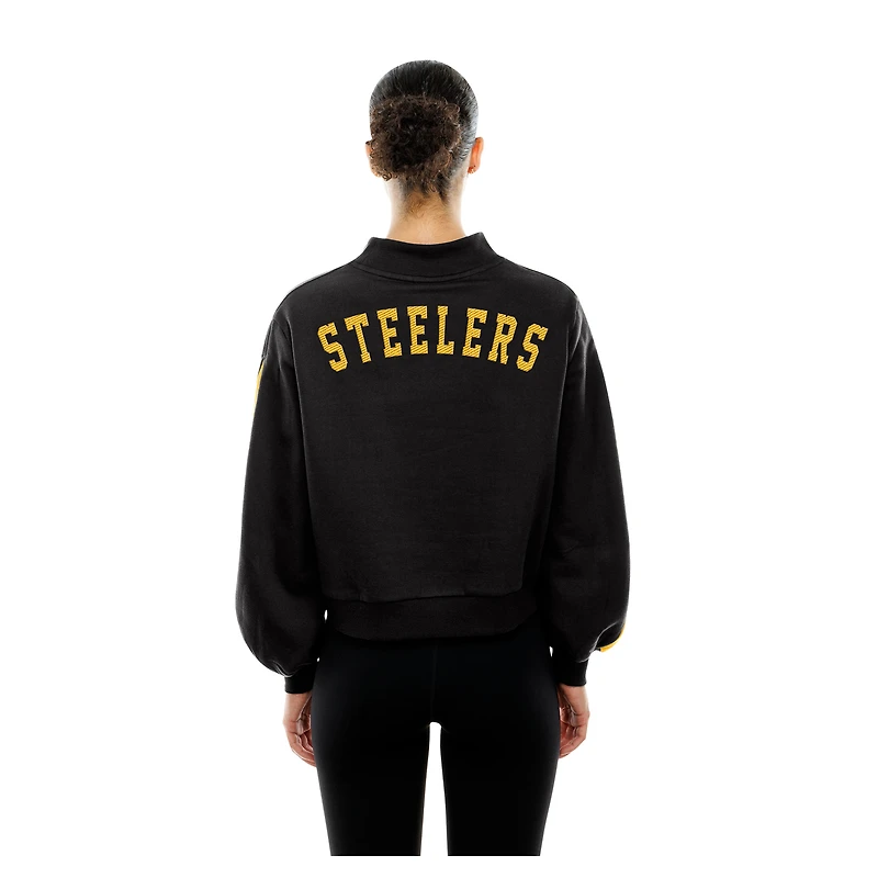 Women's New Era Black Pittsburgh Steelers Sport Night Mock Neck Balloon Sleeve Pullover Sweatshirt