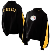 Women's New Era Black Pittsburgh Steelers Sport Night Mock Neck Balloon Sleeve Pullover Sweatshirt