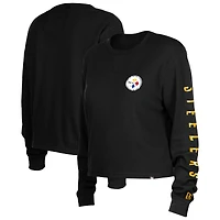 Women's New Era  Black Pittsburgh Steelers Sport Night Thermal Long Sleeve Cropped T-Shirt