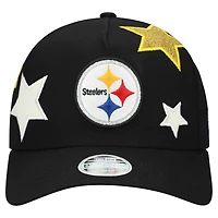 Casquette ajustable New Era noire Pittsburgh Steelers Stardom A-Frame 9FORTY pour femme