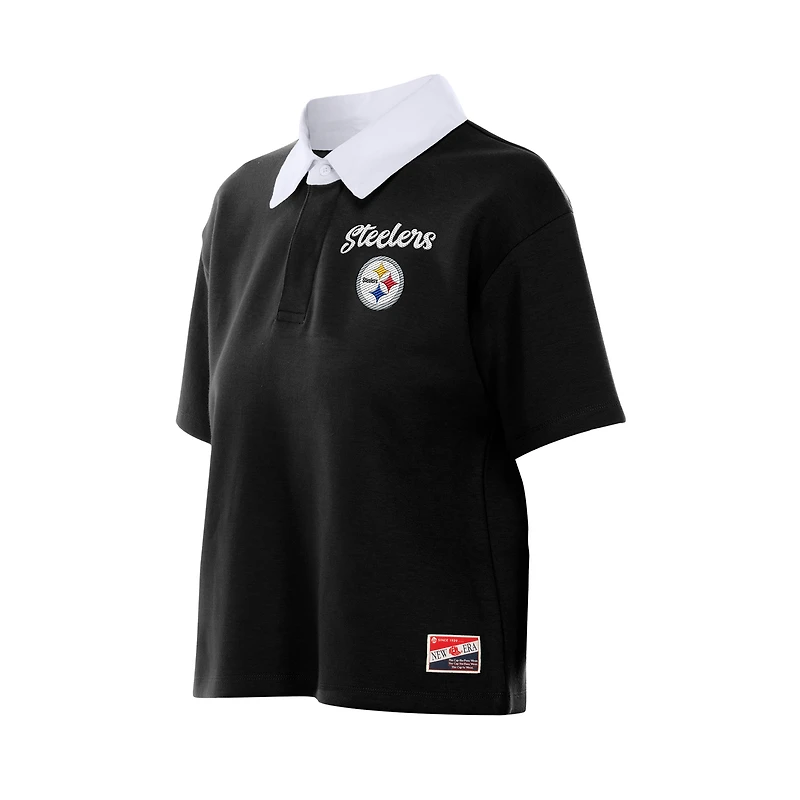 Polo court noir New Era pour femme, coupe carrée et rétro, des Steelers de Pittsburgh