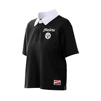 Polo court noir New Era pour femme, coupe carrée et rétro, des Steelers de Pittsburgh