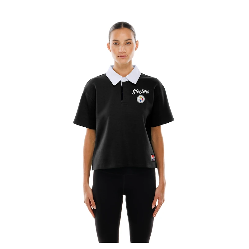 Polo court noir New Era pour femme, coupe carrée et rétro, des Steelers de Pittsburgh