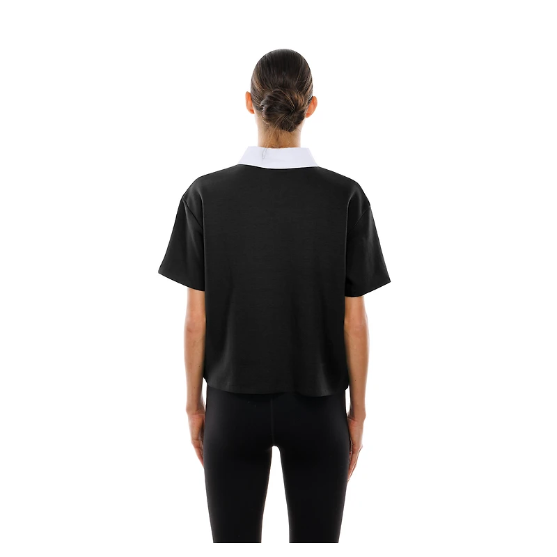 Polo court noir New Era pour femme, coupe carrée et rétro, des Steelers de Pittsburgh