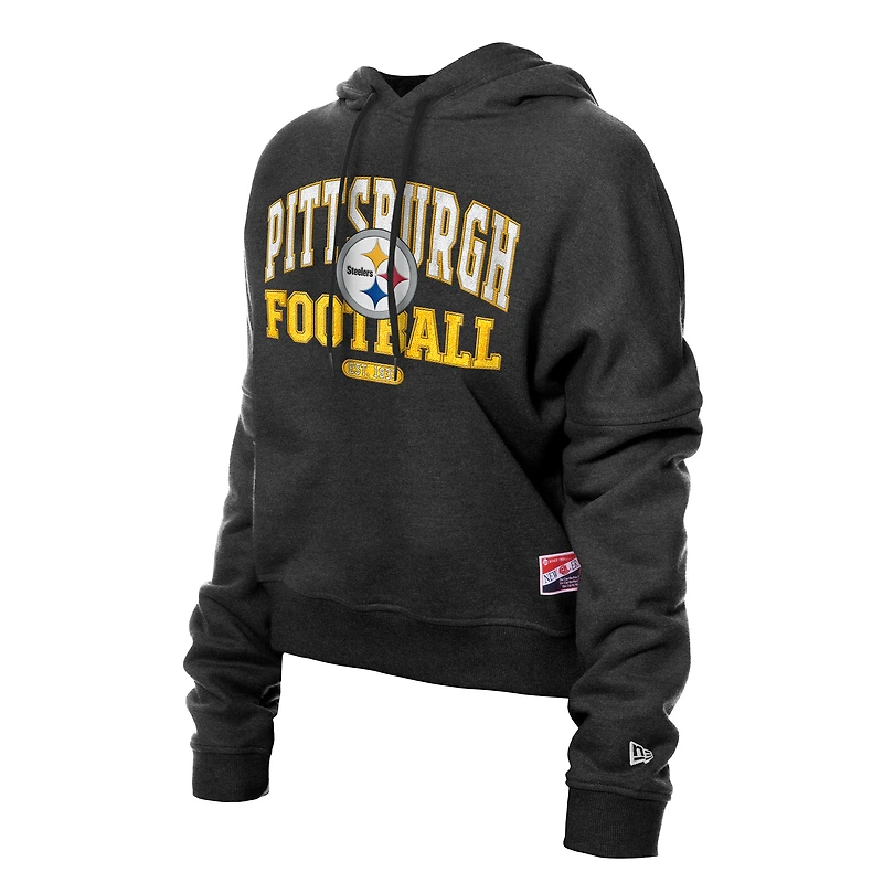 Women's New Era Black Pittsburgh Steelers Throwback Boxy Hoodie Sweatshirt
