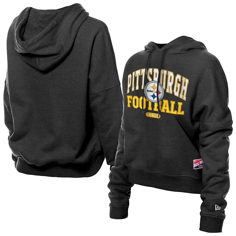 Sweat à capuche New Era noir Pittsburgh Steelers Throwback Boxy pour femme