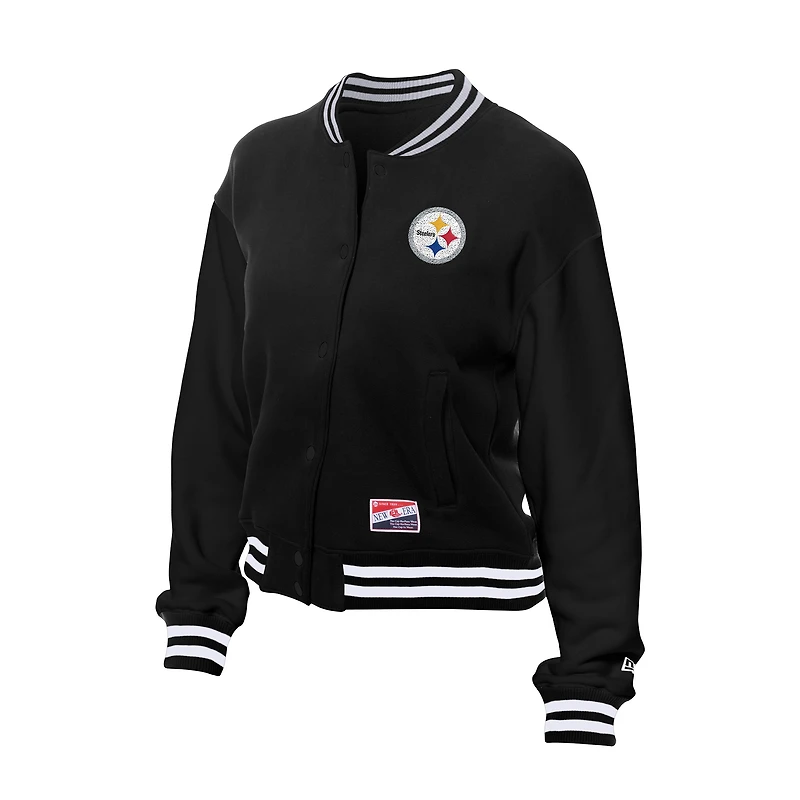 Veste polaire noire à boutons-pression pour femme New Era des Pittsburgh Steelers