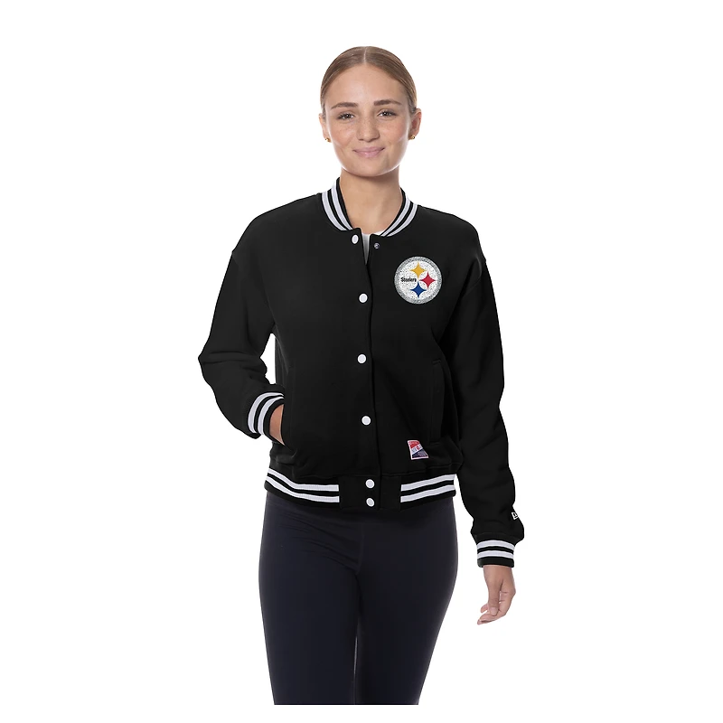 Veste polaire noire à boutons-pression pour femme New Era des Pittsburgh Steelers
