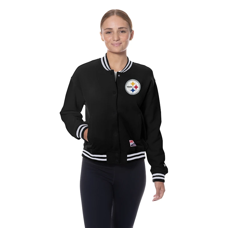 Women's New Era Black Pittsburgh Steelers Throwback Fleece Full-Snap Jacket