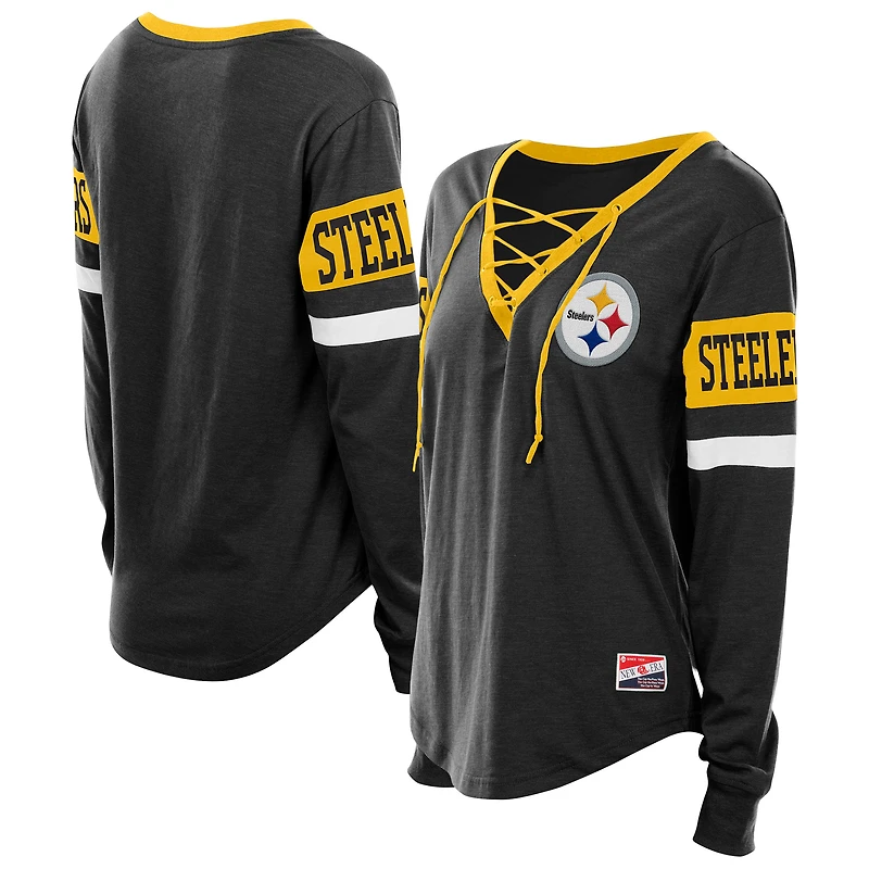 T-shirt à manches longues rétro Pittsburgh Steelers noir New Era pour femme