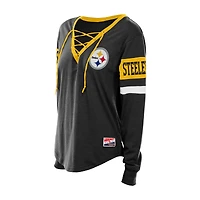 T-shirt à manches longues rétro Pittsburgh Steelers noir New Era pour femme