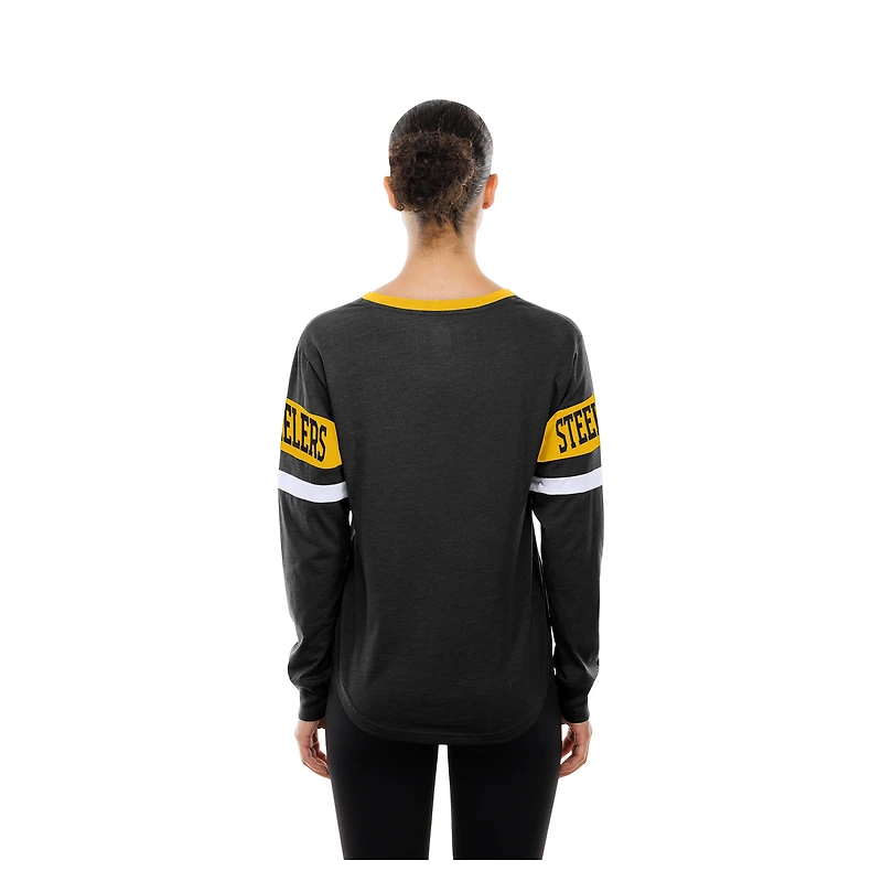 Women's New Era  Black Pittsburgh Steelers Throwback Lace-Up Long-Sleeve T-Shirt
