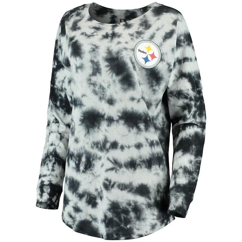 T-shirt à manches longues tie-dye des Pittsburgh Steelers New Era pour femme, noir