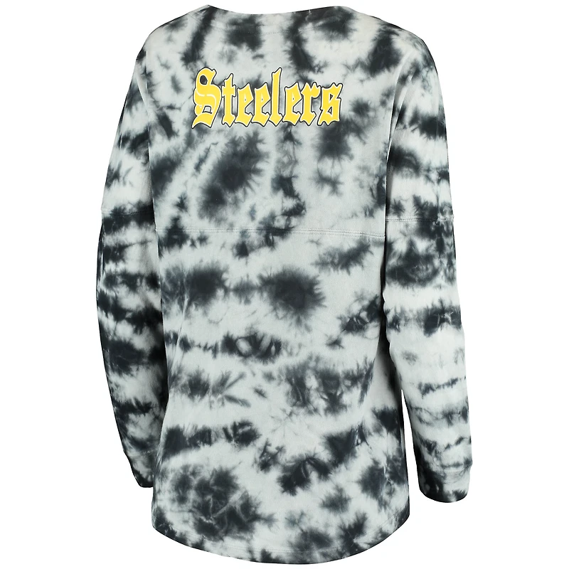 T-shirt à manches longues tie-dye des Pittsburgh Steelers New Era pour femme, noir