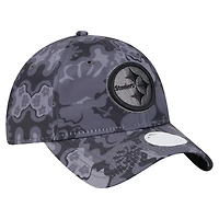 Casquette ajustable New Era noire pour femme Pittsburgh Steelers Trippy 9TWENTY