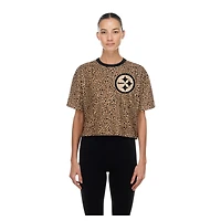 Women's New Era  Brown Pittsburgh Steelers Mom & Me Leopard Boxy Cropped T-Shirt