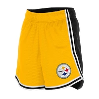 Short en maille Sport Classics New Era doré/noir pour femme des Pittsburgh Steelers
