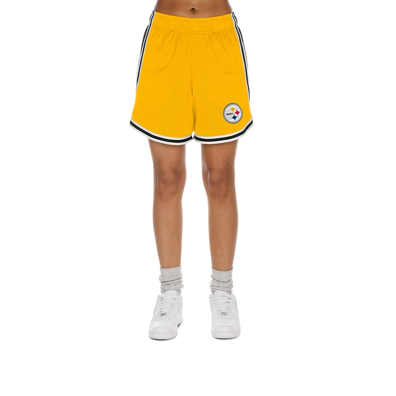 Short en maille Sport Classics New Era doré/noir pour femme des Pittsburgh Steelers