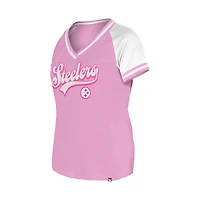T-shirt col V rose New Era pour femme, motif maman et moi des Pittsburgh Steelers