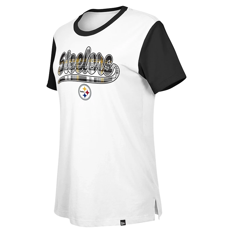 T-shirt 3rd Down des Pittsburgh Steelers de New Era pour femme, blanc/noir