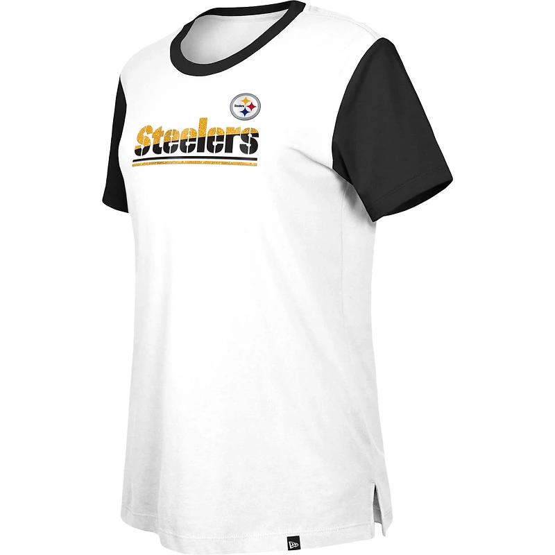 T-shirt à couleurs contrastées Third Down des Pittsburgh Steelers New Era pour femme, blanc/noir