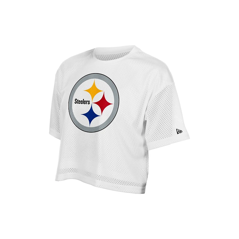 Women's New Era  White Pittsburgh Steelers Summer Mesh Cropped Boxy T-Shirt