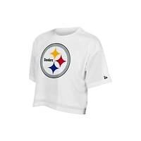Women's New Era  White Pittsburgh Steelers Summer Mesh Cropped Boxy T-Shirt