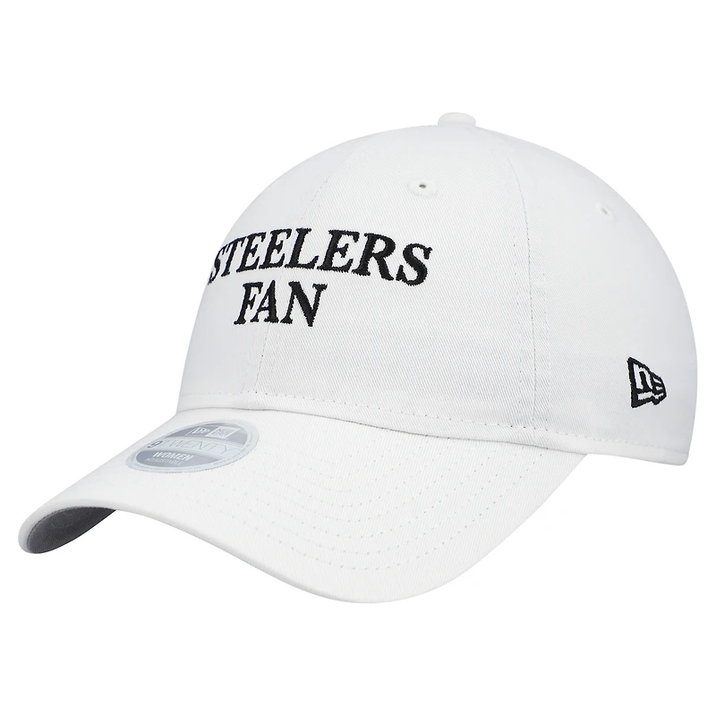 Casquette ajustable 9TWENTY blanche New Era pour femme, fan de l'équipe des Steelers de Pittsburgh