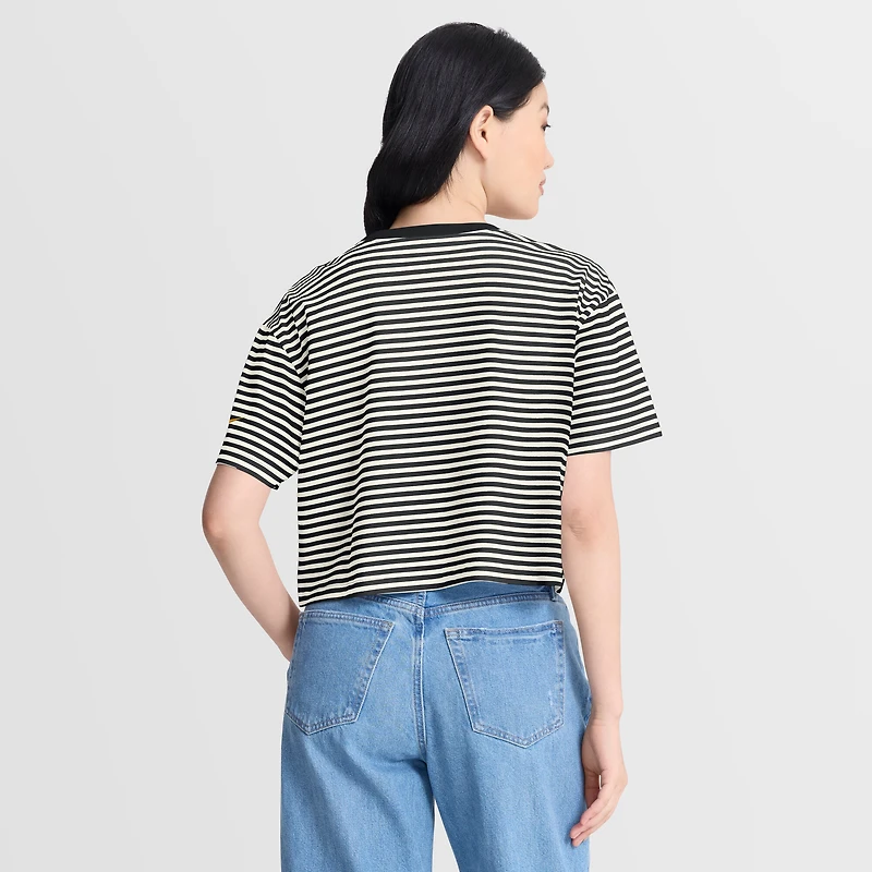 Women's Nike Black/Cream Pittsburgh Steelers Striped Cropped T-Shirt