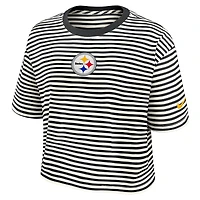 T-shirt court rayé noir et crème Nike Pittsburgh Steelers pour femme