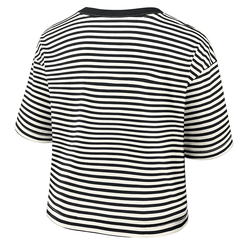 Women's Nike Black/Cream Pittsburgh Steelers Striped Cropped T-Shirt