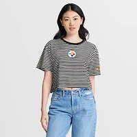 T-shirt court rayé noir et crème Nike Pittsburgh Steelers pour femme