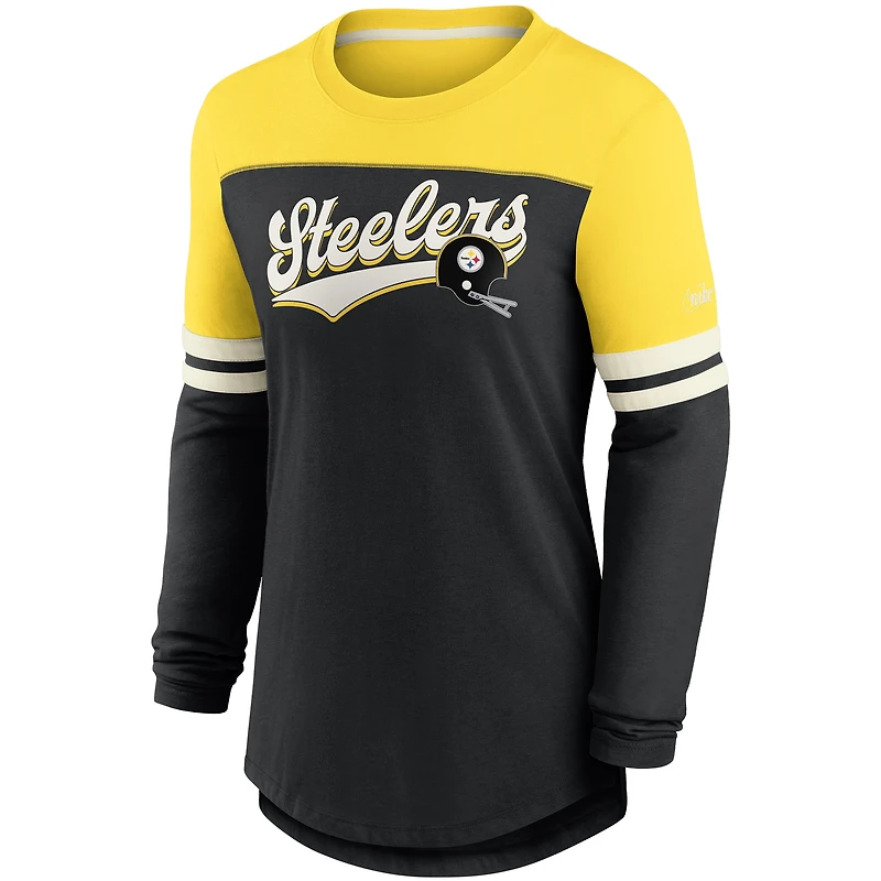 Women's Nike Black/Gold Pittsburgh Steelers Retro Script Performance Tri-Blend Long Sleeve T-Shirt