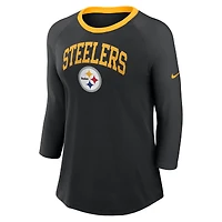 Women's Nike  Black Pittsburgh Steelers 3/4 Sleeve Raglan Fashion Top