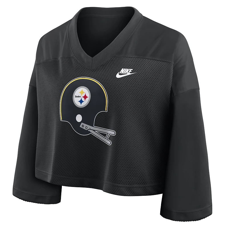 Women's Nike Black Pittsburgh Steelers Rewind Cropped Mesh Dri-FIT Fashion Jersey