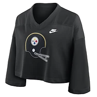 Women's Nike Black Pittsburgh Steelers Rewind Cropped Mesh Dri-FIT Fashion Jersey