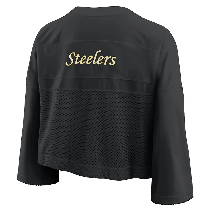 Women's Nike Black Pittsburgh Steelers Rewind Cropped Mesh Dri-FIT Fashion Jersey