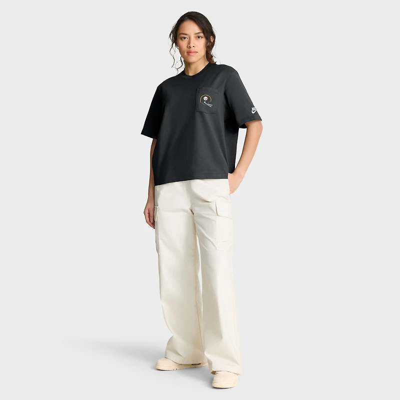 T-shirt Nike noir à poche carrée des Pittsburgh Steelers pour femme